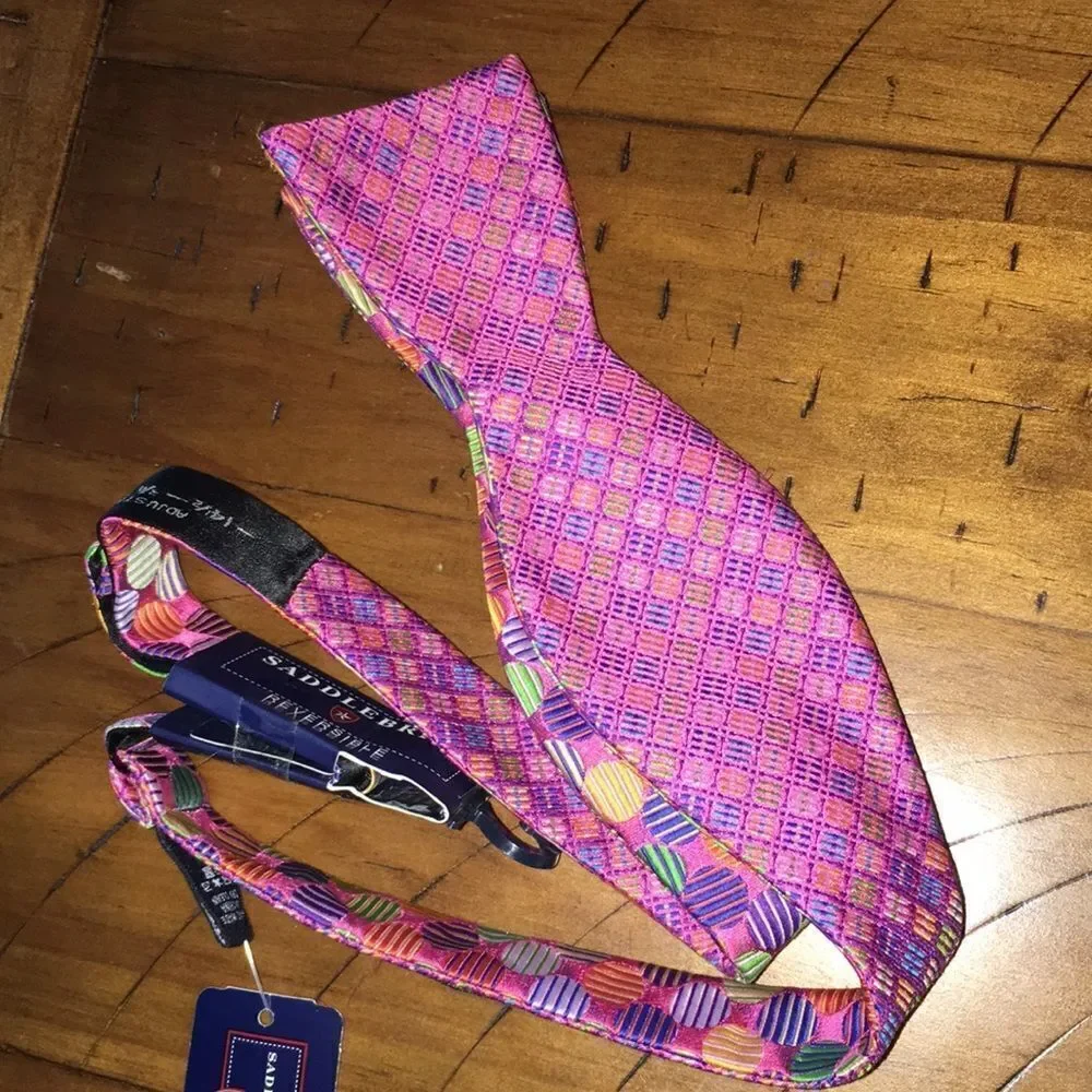 New $38 Saddlebred reversible Silk blend PINK tone mens or dog bow tie bowtie
